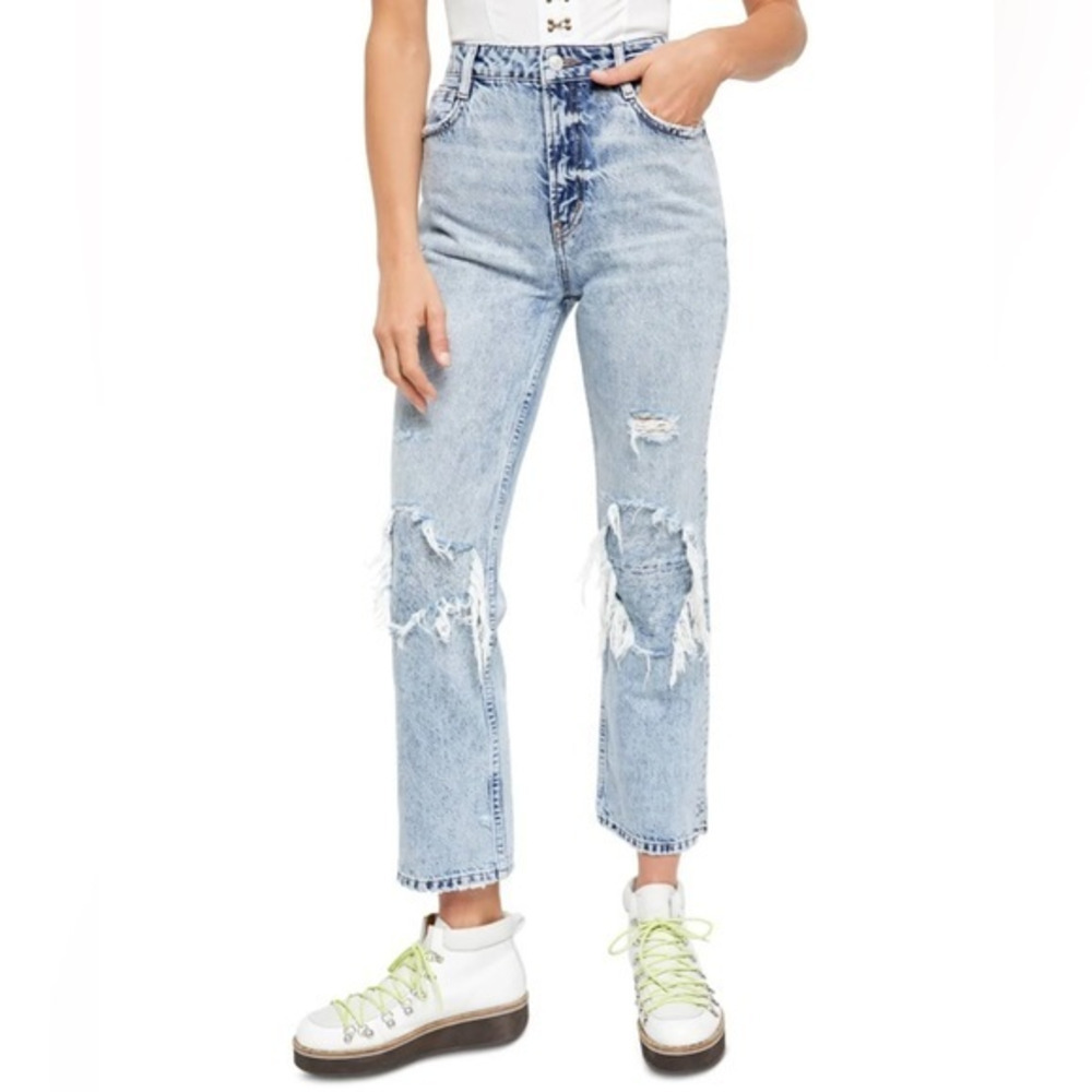 Free People‎ We The Free My Own Lane Ripped Straight Leg Jeans Size 25.